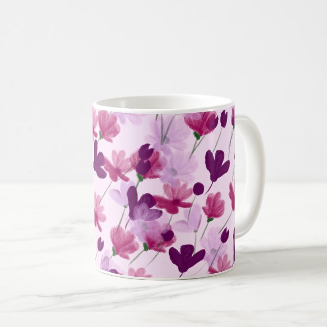 Caneca De Café Púrpura bonito E Primavera Rosa-Rosa-Mole  (Frente Esquerda)