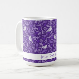 Caneca De Café Púrpura Brilhante e Pássaro Branco de inverno Padr