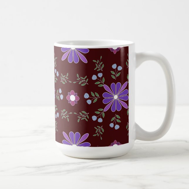 Caneca De Café Púrpura e Púrpura de Arte Foliar Floral (Direita)