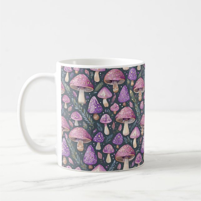 Caneca De Café Púrpura Fantasia Mushroom Nature Patterno (Esquerda)