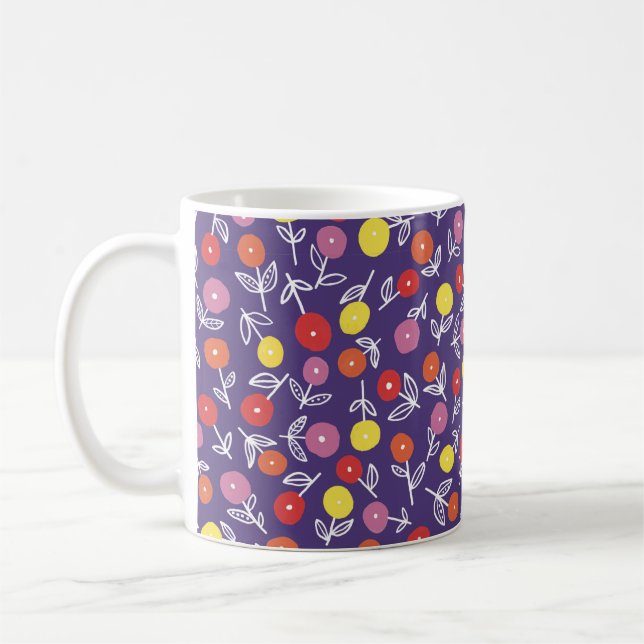 Caneca De Café Púrpura Floral Padrão Ditsy (Esquerda)