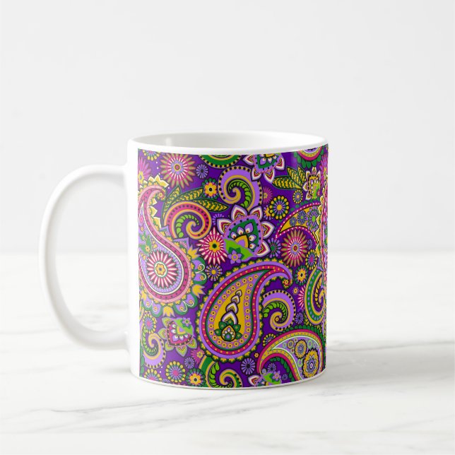 Caneca De Café Púrpura, rosa e verde Paisley (Esquerda)
