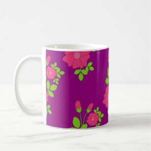 Caneca De Café Púrpura, sem costura, com flores cor-de-rosa e ver