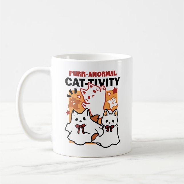 Caneca De Café Purr-anormal Cat-tivity Fogueira de Halloween Desi (Esquerda)