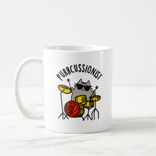 Caneca De Café Purr-cussionista Drummer Gato Pun