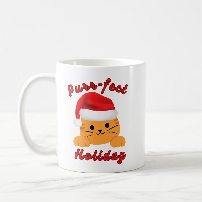 Caneca De Café Purr‑fect Holiday Christmas Cat Lover Mug  (Esquerda)