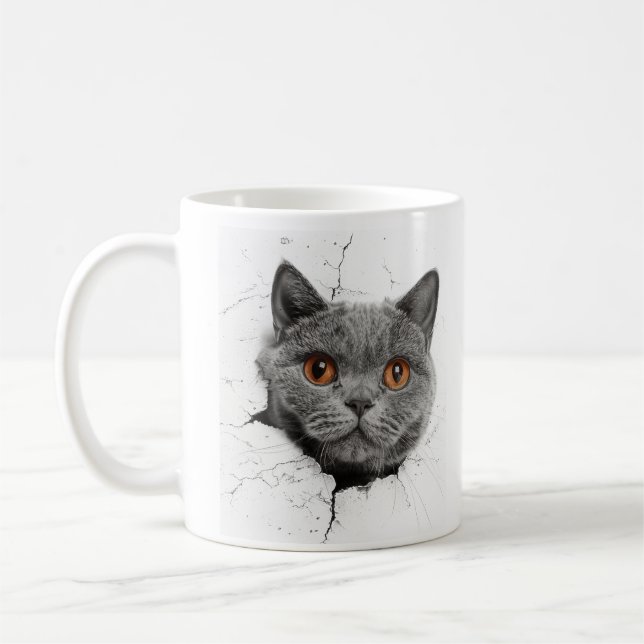 Caneca De Café Purr-Through - Gato Curioso (Esquerda)