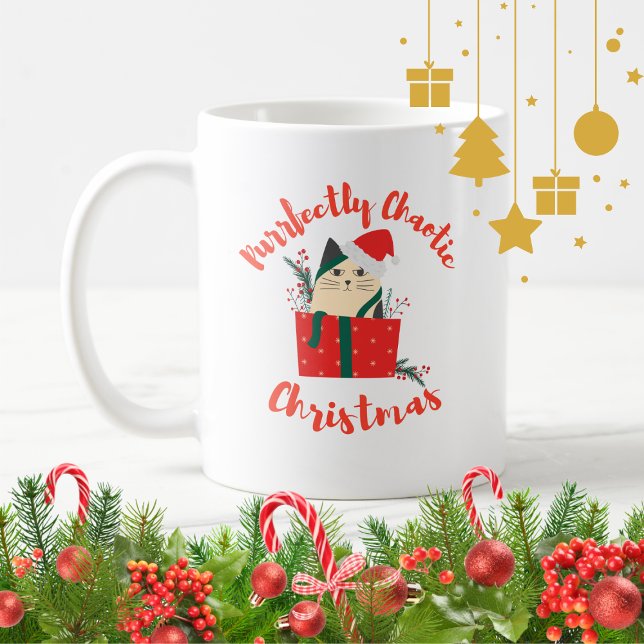 Caneca De Café Purrfectly Chaotic Christmas Funny Holiday Cat  (Criador carregado)