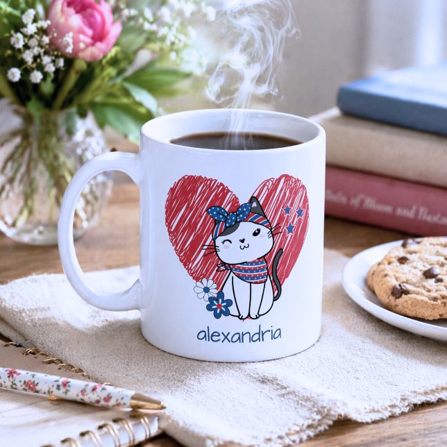 Caneca De Café Puss Patriótico (Criador carregado)
