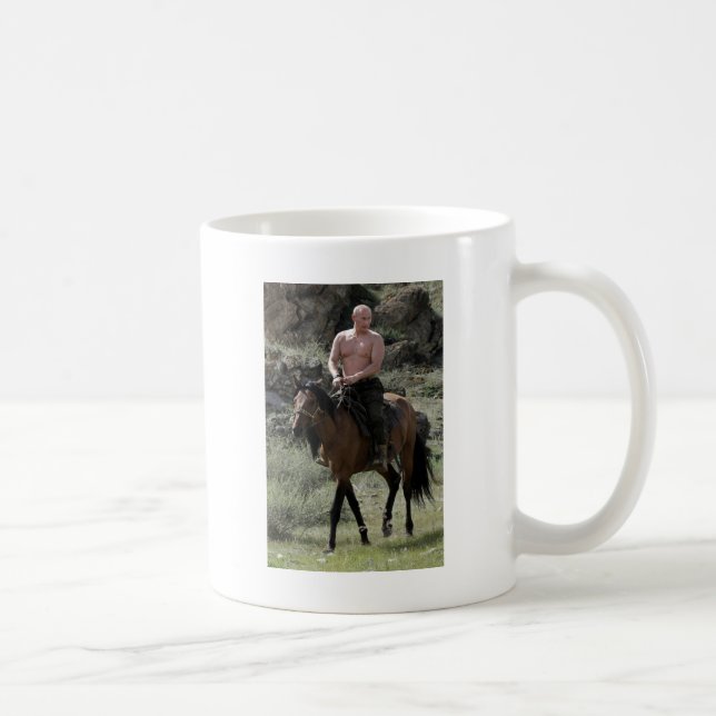 Caneca De Café Putin descamisado monta um cavalo (Direita)