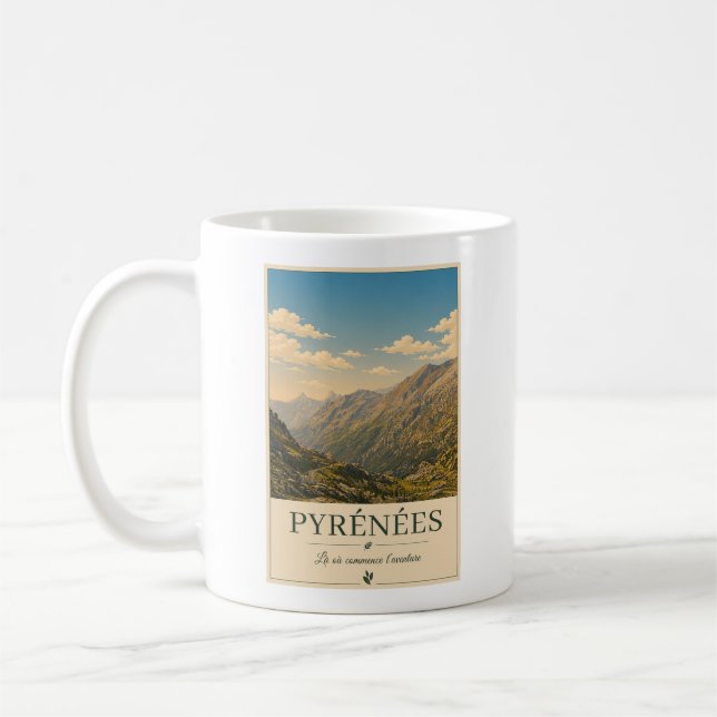 Caneca De Café Pyrénées France – Mountains Illustrated Poster (Esquerda)