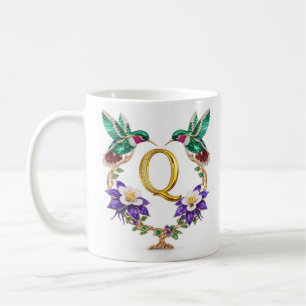 Caneca de Café Q Monograma Beija-Flor Joias Luxuos