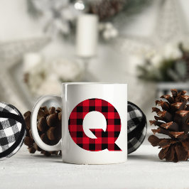 Caneca De Café Q Monograma Letra Maiúscula Xadrez Búfalo Vermelho