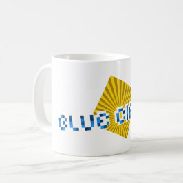 Caneca De Café Quadrado Amarelo com Feixes e Texto de Pixel Opost