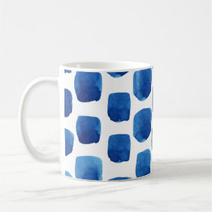 Caneca De Café Quadrados azuis, padrão uniforme de aquarela.