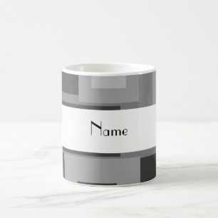 Caneca De Café Quadrados cinzentos retros nome personalizado