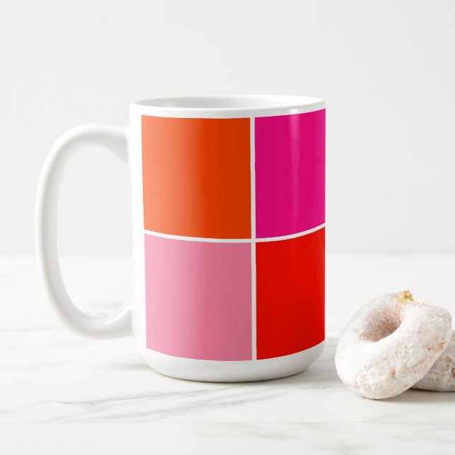 Caneca De Café Quadrados cor-de-rosa e laranja (Com Donut)