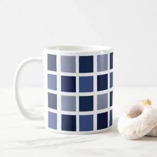 Caneca De Café Quadrados de Cor Azul Xadrez