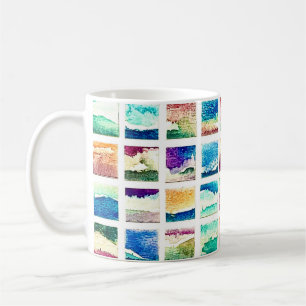 Caneca De Café Quadrados de Nuvens em Aquarela Abstrata