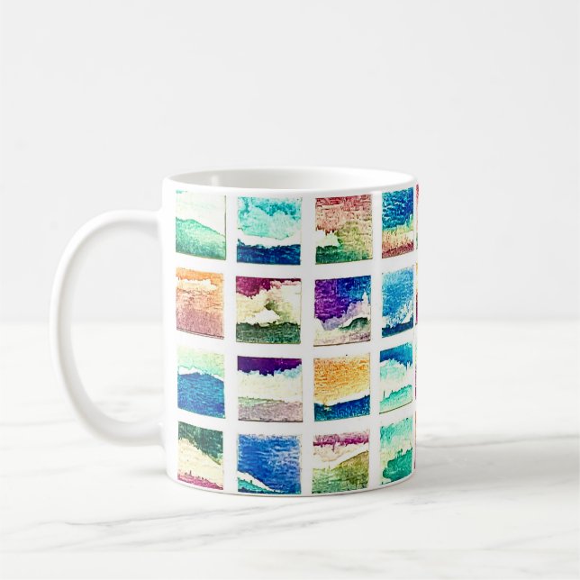 Caneca De Café Quadrados de Nuvens em Aquarela Abstrata (Esquerda)