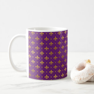 Caneca De Café Quadrados Elegantes Fleur De Lis Dourados do Mardi