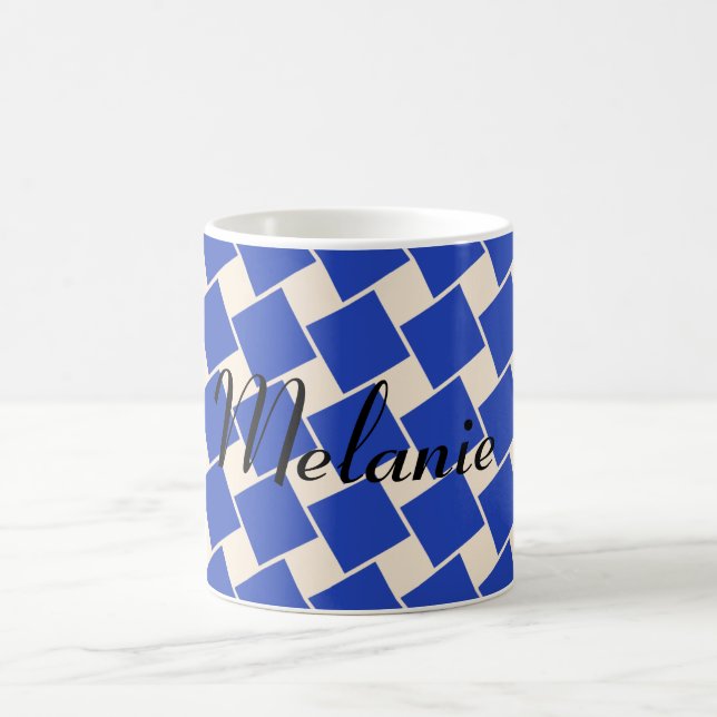 Caneca De Café Quadrados em Azul Jeans e Branco Antigo (Centro)