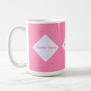 Caneca De Café Quadrados Enrolados Monogramados Rosa Suave e Bran