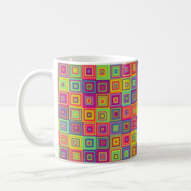 Caneca De Café Quadrados Geométricos Coloridos (Esquerda)
