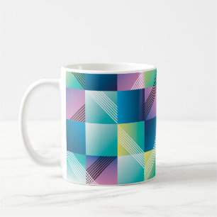 Caneca De Café Quadrados Geométricos de Vintage: Padrão de Abstra