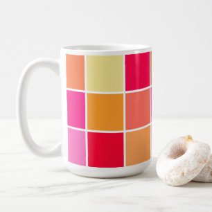 Caneca De Café Quadrados Rosa, Laranja e Amarelo