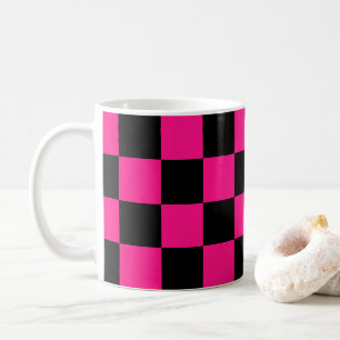 Caneca De Café Quadrados verificados retro geométrico preto-rosa-