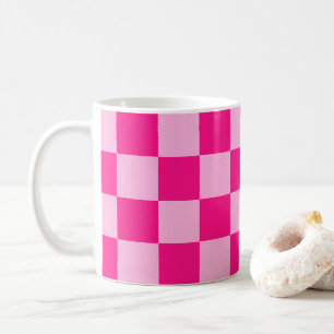 Caneca De Café Quadrados xadrez rosa quente claro geométrico retr