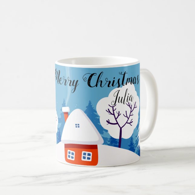 Caneca De Café Quadrante de Quadrinhos de Neve Mágica Whimsical (Frente Esquerda)