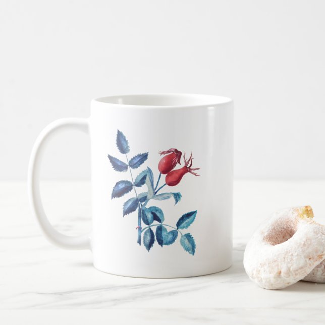 Caneca De Café Quadris de Rosa à Aguarela (Com Donut)