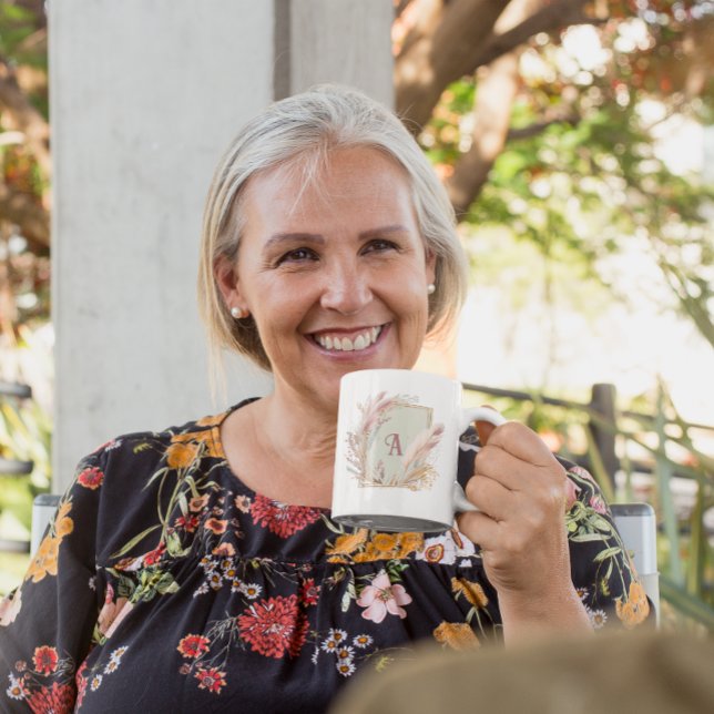 Caneca De Café Quadro De Grama Pampas Com Ideia Monograma De Dama (Criador carregado)