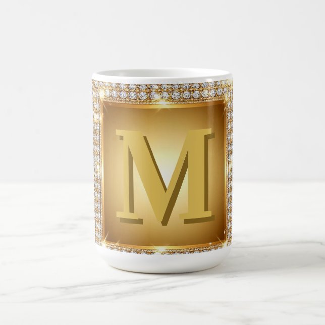Caneca De Café ✨ Quadro de Monograma Dourado com Nome Personaliza (Centro)