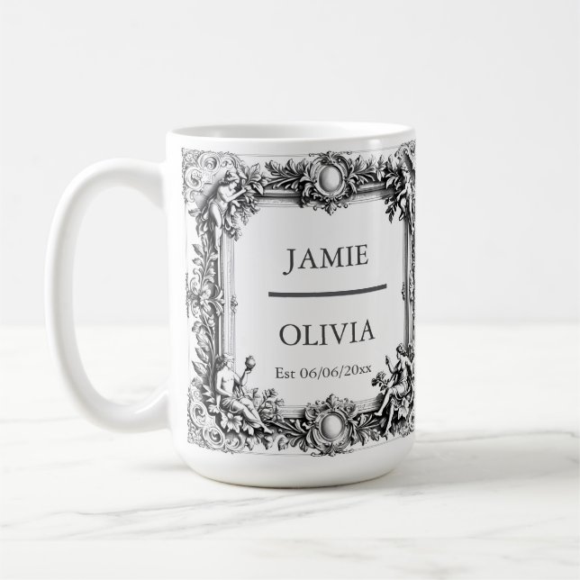 Caneca De Café Quadro de rolagem vitoriano personalizado - casame (Esquerda)