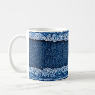 Caneca De Café Quadro de Tecido Denim Com Dois Tons Branqueados