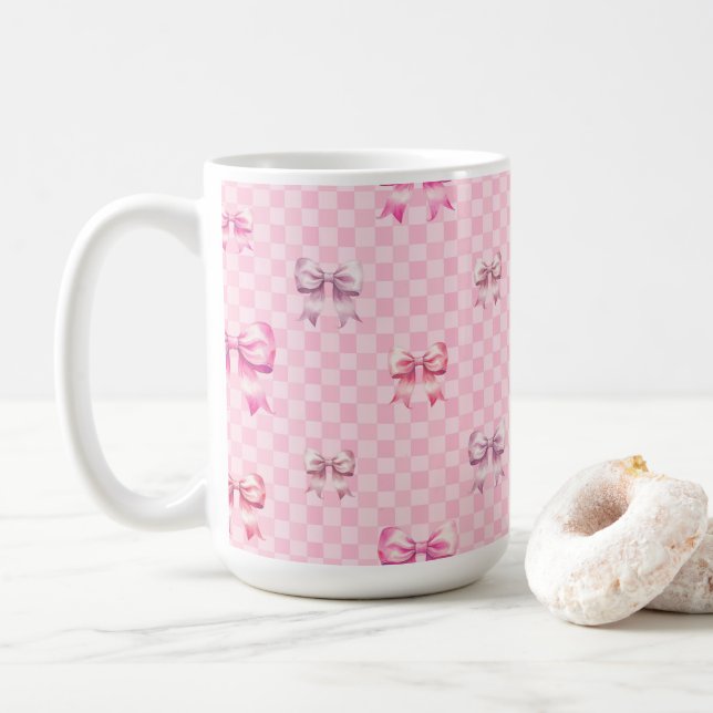 Caneca De Café Quadro de verificação do Arco Coquette rosa (Com Donut)