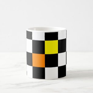 Caneca De Café Quadro de Verificação Preto e Branco com Cor Laran