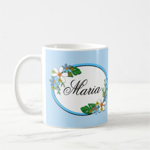 Caneca De Café Quadro floral azul redondo primavera fofo personal