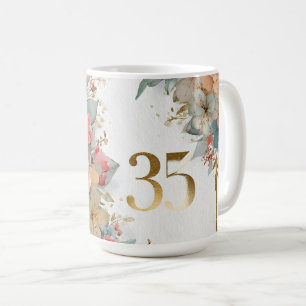 Caneca De Café Quadro Floral com Número 35 para Anniverário