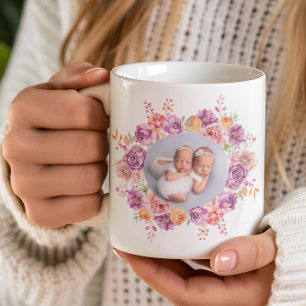 Caneca De Café quadro floral de cor d'água de foto personalizada