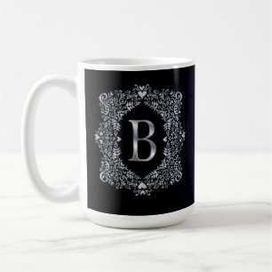 Caneca De Café Quadro inicial de Ornamentado de diamante elegante