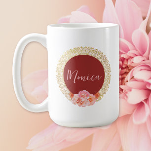Caneca De Café Quadro Oriental do Ouro Floral Elegante