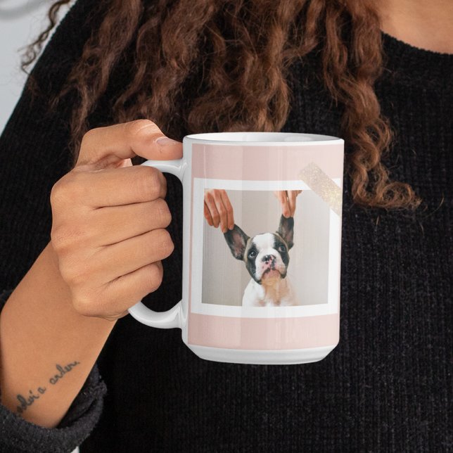 Caneca De Café Quadro Rosa Pastel Moderno | Foto de Cachorro Pess (Criador carregado)