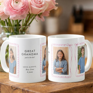 Caneca De Café Quadros de Fotos com Laço Rosa Editáveis para Bisa