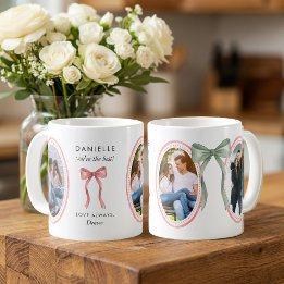 Caneca De Café Quadros de Fotos Oval Rosa Chique com Laço Sage