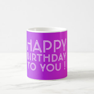 Caneca De Café Qualquer Nome Editável Feliz Aniversário Rosa Púrp