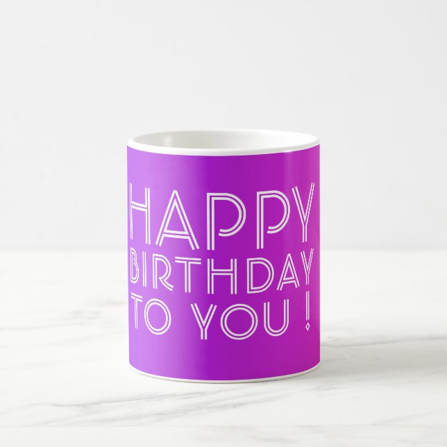 Caneca De Café Qualquer Nome Editável Feliz Aniversário Rosa Púrp (Centro)